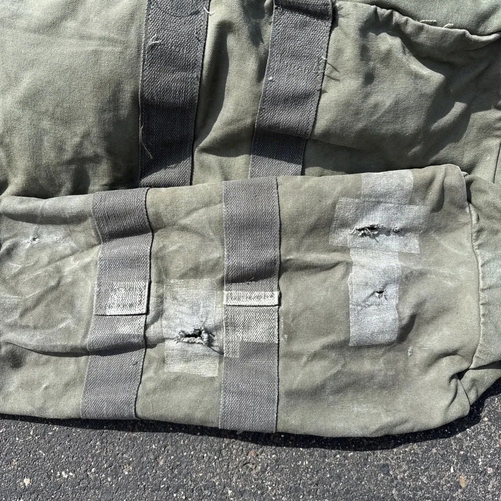 Vintage US Military Flyers Kit Bag B-4 Sage Green Canvas Duffle 1980s Distressed